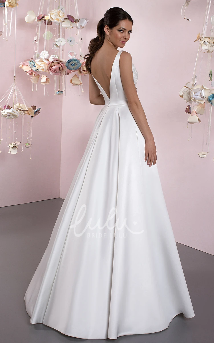 Lace Ball-Gown Sleeveless Wedding Dress with Deep-V Back and Pleats