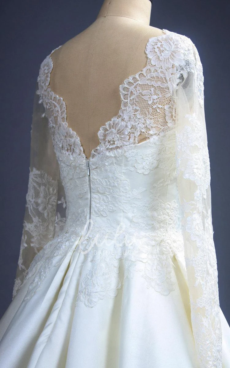 Dreamy Lace Bodice Satin A-Line Wedding Dress