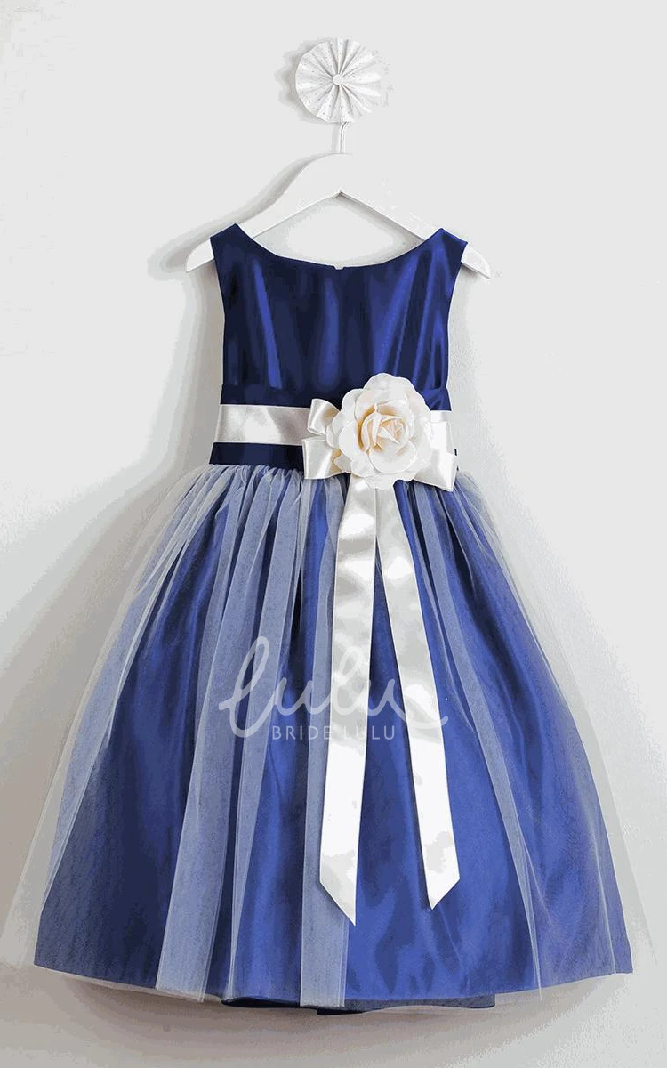 Tiered Tea-Length Tulle&Satin Flower Girl Dress