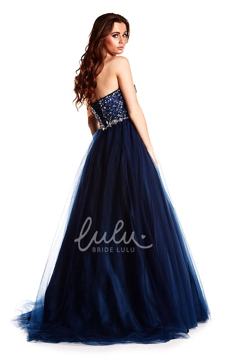 Floor-Length Beaded Tulle Prom Dress with Sweetheart Neckline and Waist Jewelry