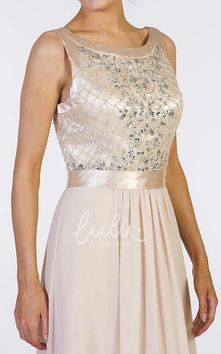 A-Line Beaded Chiffon Sleeveless Prom Dress with Scoop Neck