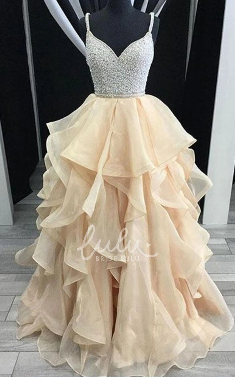 Spaghetti Strap Organza Ball Gown with Sequins for Formal Events