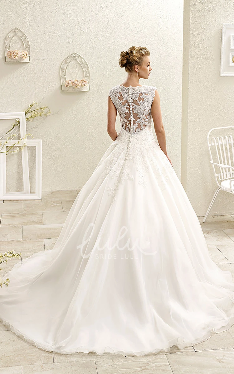 Appliqued Scoop-Neck Wedding Dress Ball Gown Style