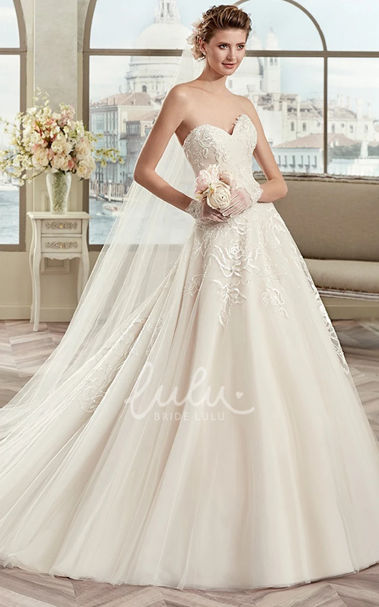 A-line Sweetheart Wedding Dress with Appliques and Brush Train Classic Elegant Bridal Gown