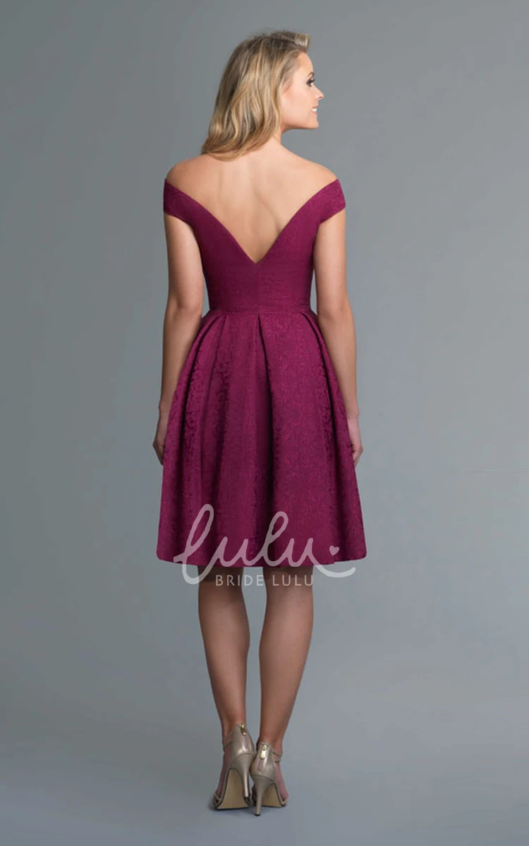 Knee-Length Lace A-Line Bridesmaid Dress with V-Neck and Low-V Back