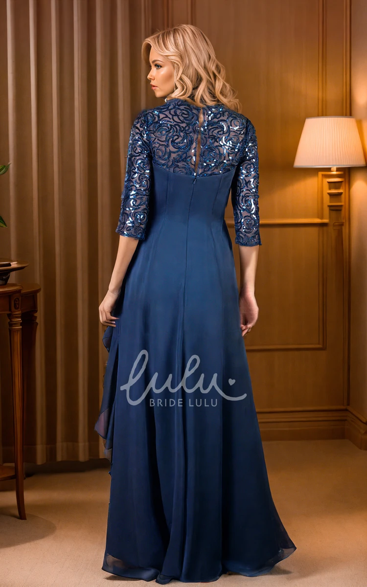 Sequined Ruffled MOB Mother Of The Bride Dress Long 3-4 Sleeves