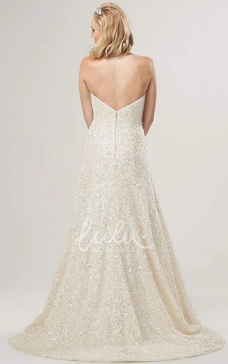 A-Line Sequin Strapless Sleeveless Wedding Dress Long and Elegant