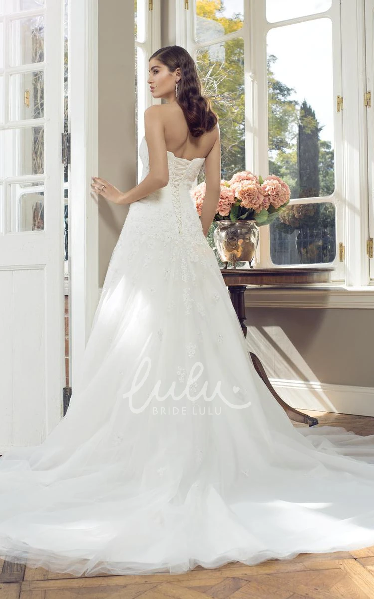 Appliqued Lace&Tulle Wedding Dress with Waist Jewelry A-Line