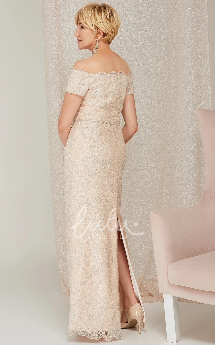 Modern Sheath Off-the-shoulder Mother of the Bride Dress with Lace and Beading Formal Dress