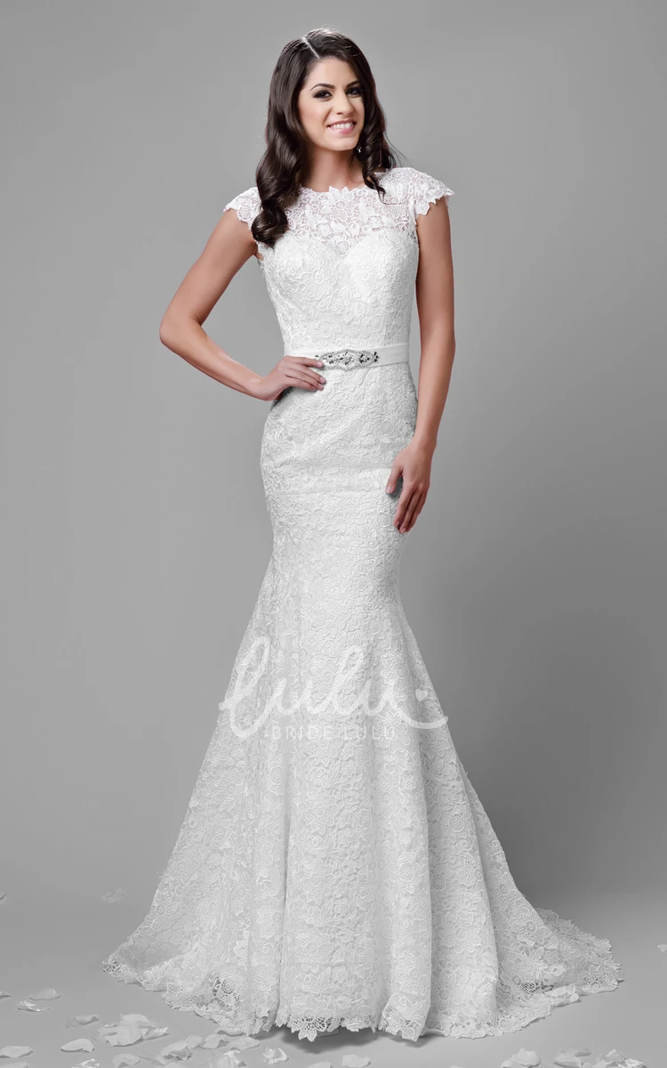 Cap Sleeve Mermaid Lace Wedding Dress with Deep V-Back Modern Bridal Gown