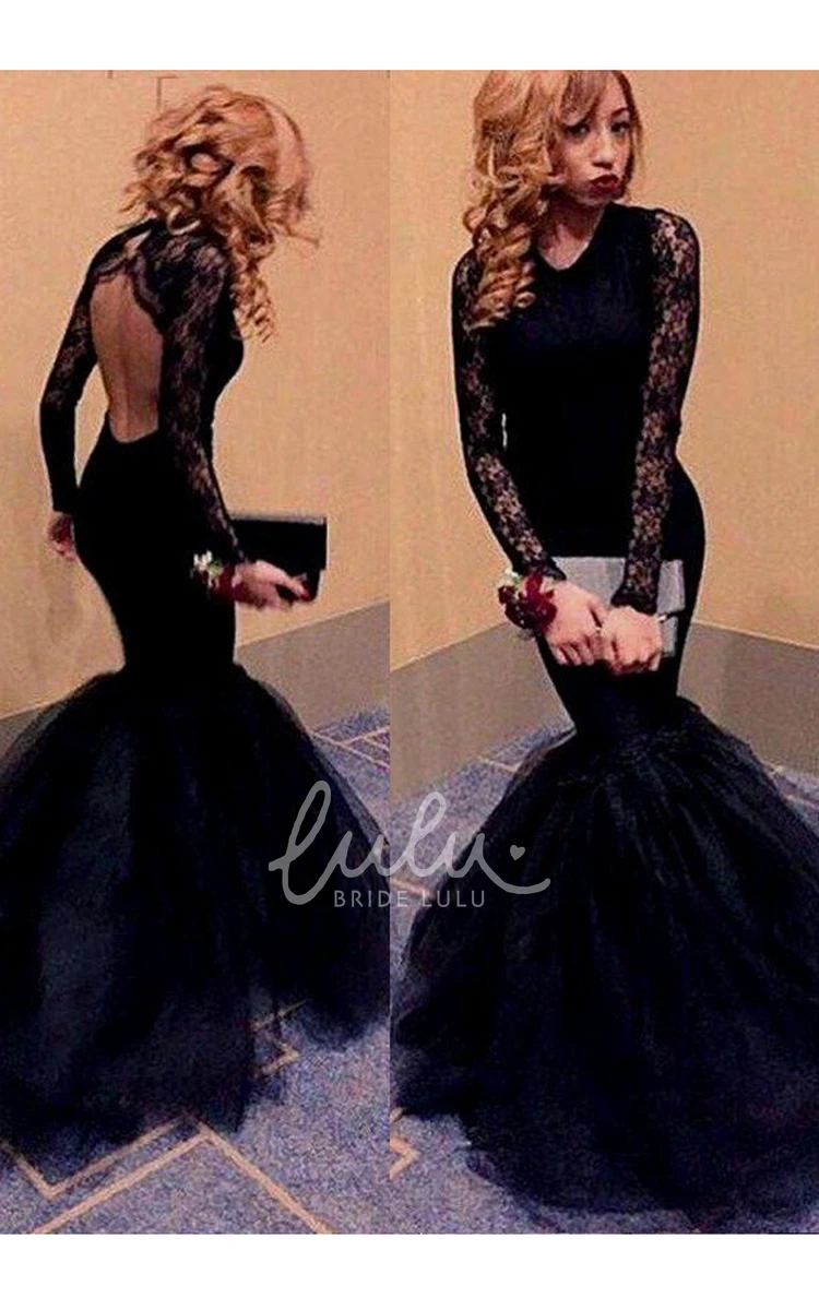 Lace Illusion Mermaid Formal Dress with Long Sleeves