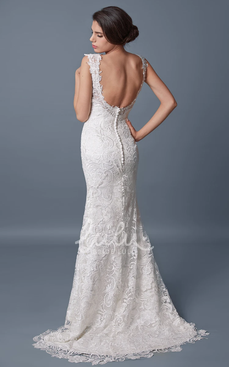 Backless Lace Fit and Flare Wedding Dress with Long Length