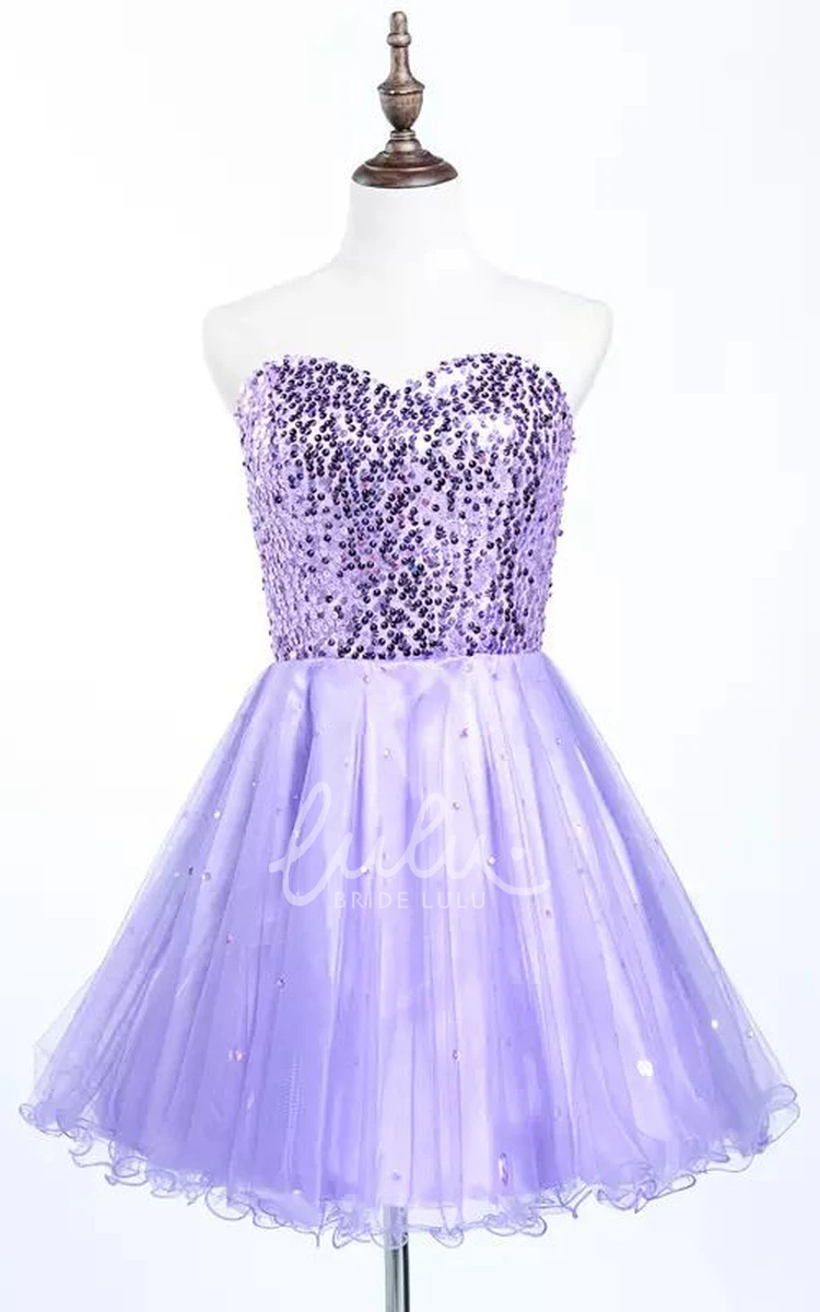 Sweetheart Sequin Tulle A-line Sleeveless Mini Homecoming Dress